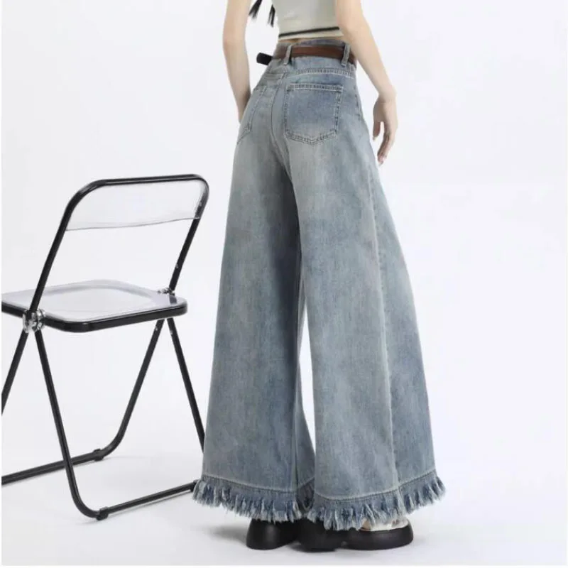 Oversize 5XL Burrs Vintage Ultra Wide Leg Jeans Women's 2024 Spring Autumn New Fashion High Waist Loose Denim Dumped Pants