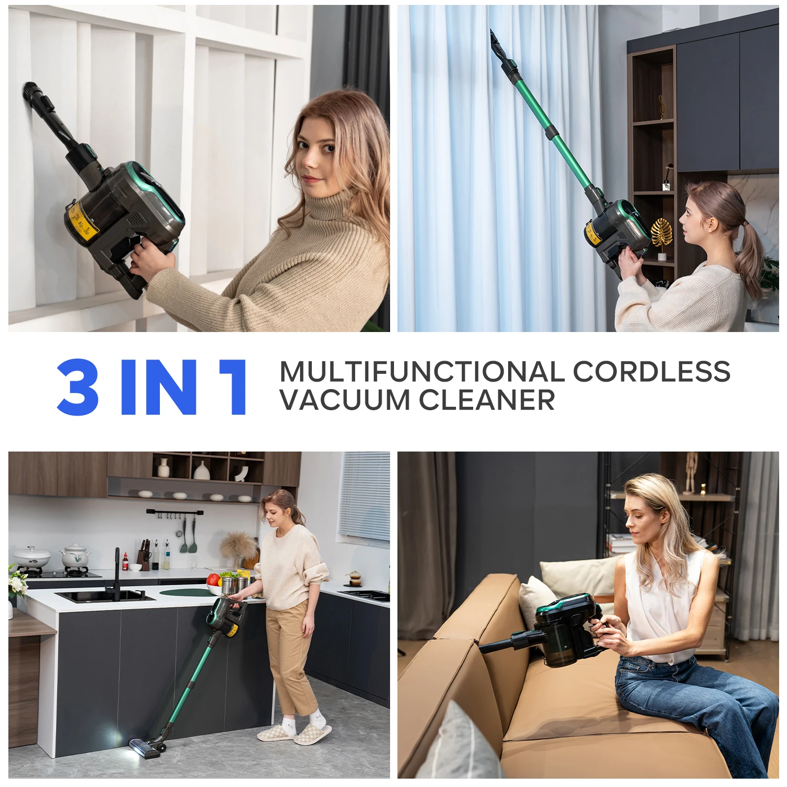 Fixtfixer Vacuum Cleaner 350W 30000Pa, 3 In 1 Cordless Vacuum Cleaner, Handheld Vacuum Cleaner, for Deep Cleaning Hard Floors