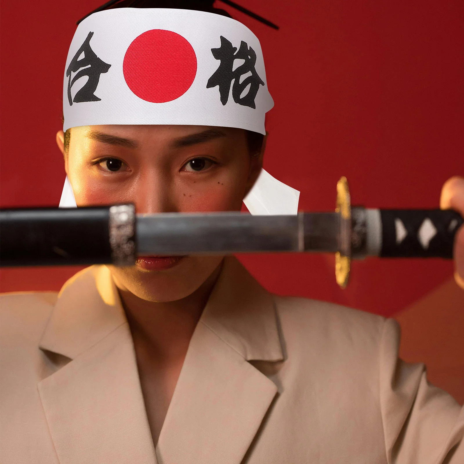 Japońska opaska samurajska męska z nadrukiem kanji, odpowiednia do kostiumu karate, akcesoria dla szefa kuchni, sportowa.