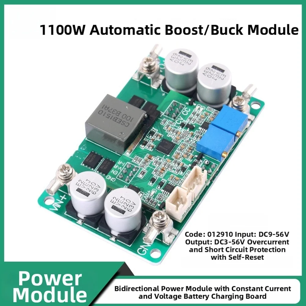 1100W DC Voltage Regulator Module Automatic Boost Function Input 9-58V Output 2.4-56V for Stable Load Performance