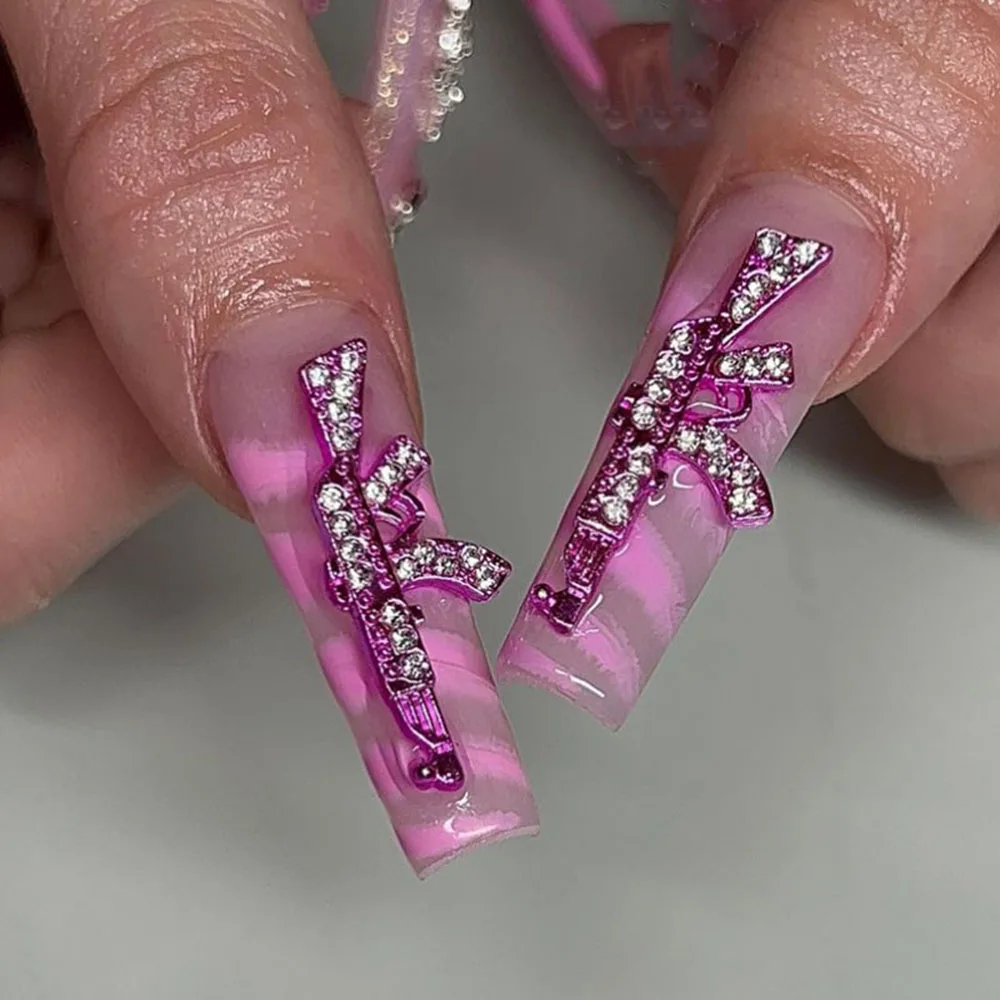 ثلاثية الأبعاد بندقية الوردي الفاخرة سبيكة مسمار السحر 30X11mm برونز الذهب/الفضة بندقية حجر الراين الديكور بريق بندقية مانيكير أجزاء و * &