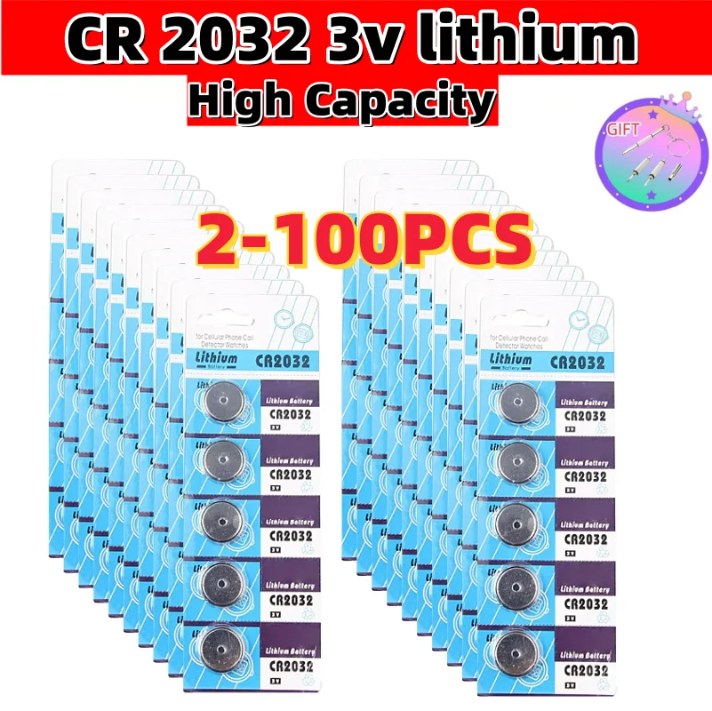 CR2032 بطارية خلية زر 3 فولت ، بطاريات عملة معدنية ، ساعة ، كمبيوتر ، ضوء ليد ، لعبة ، جهاز تحكم عن بعد ، الآلات الحاسبة ، 2-شاف