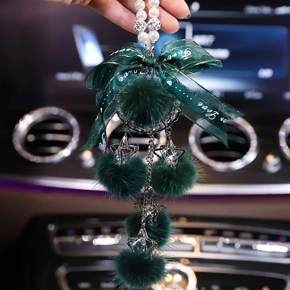 

Bow Stars HairBall Pearl Bling Hairball Hanging Decoration Fashion Shiny Auto Rearview Mirror Pendant Exquisite Light Luxury