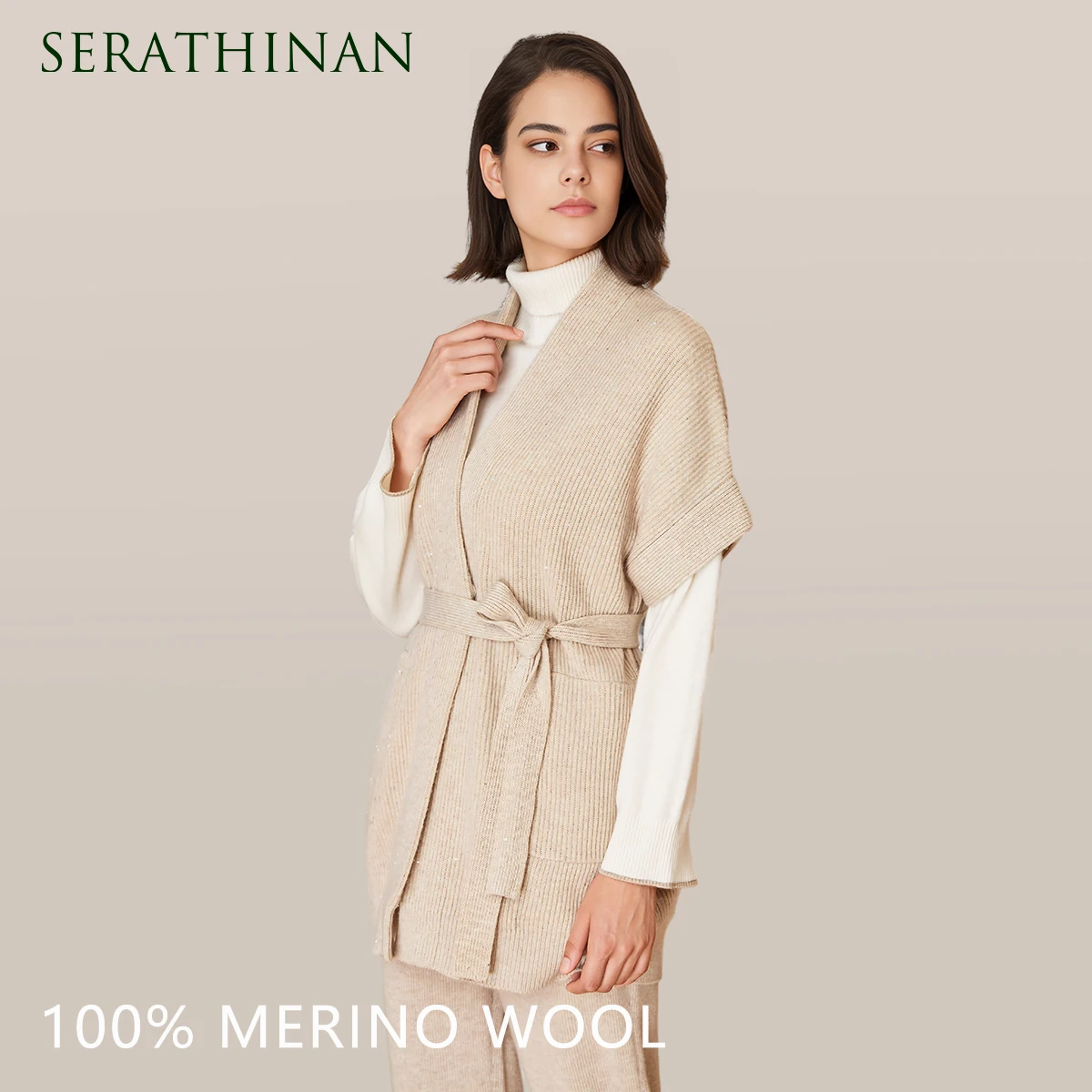 

BC-206 100% Merino Pure Wool Sweater Thick Knitted Cardigan For Women Ladies Tops Luxury Womens Clothing