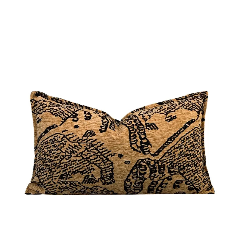 Mountain Tiger Themed Heavy Embroidered Pillow Case Luxury Italian Style Accent Cushion Cover 30x50 45x45 For Villa Hotel Office