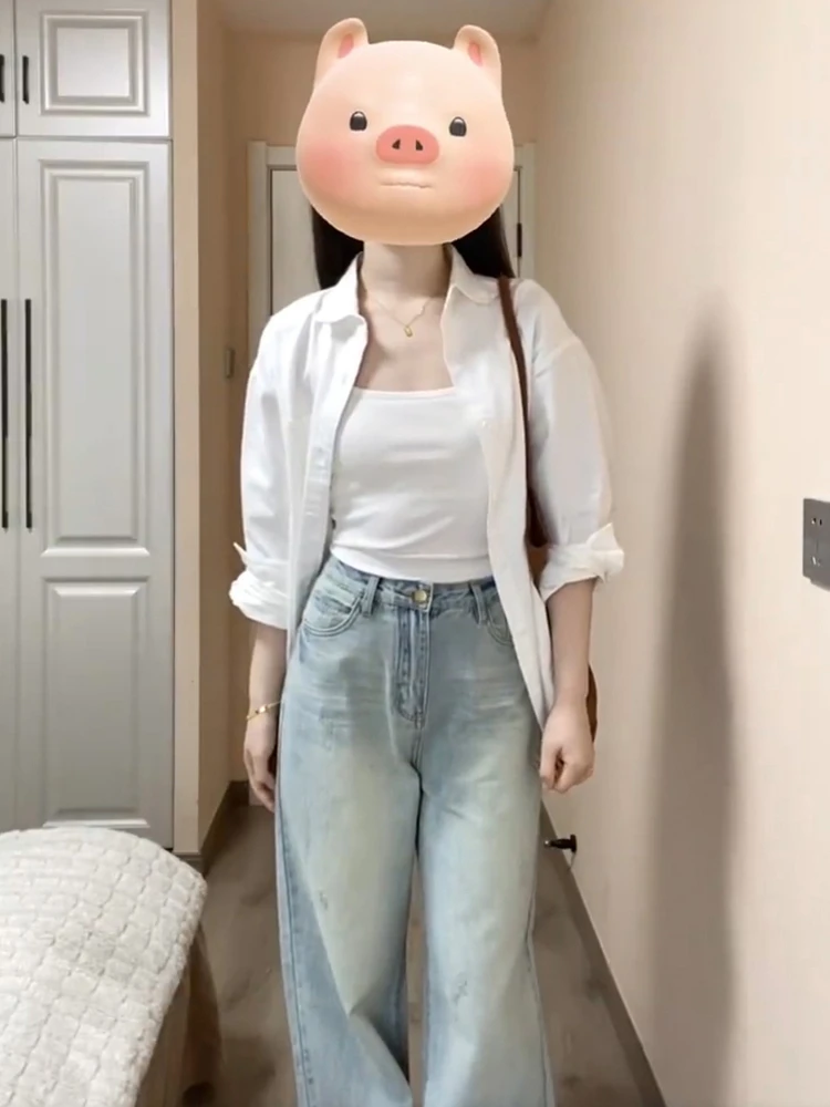 

Белый свободный длинный све irt женский летний новый Sle Lazy Faion тонкая верхняя одежда солнцезащитный топ сладкий японский Sle