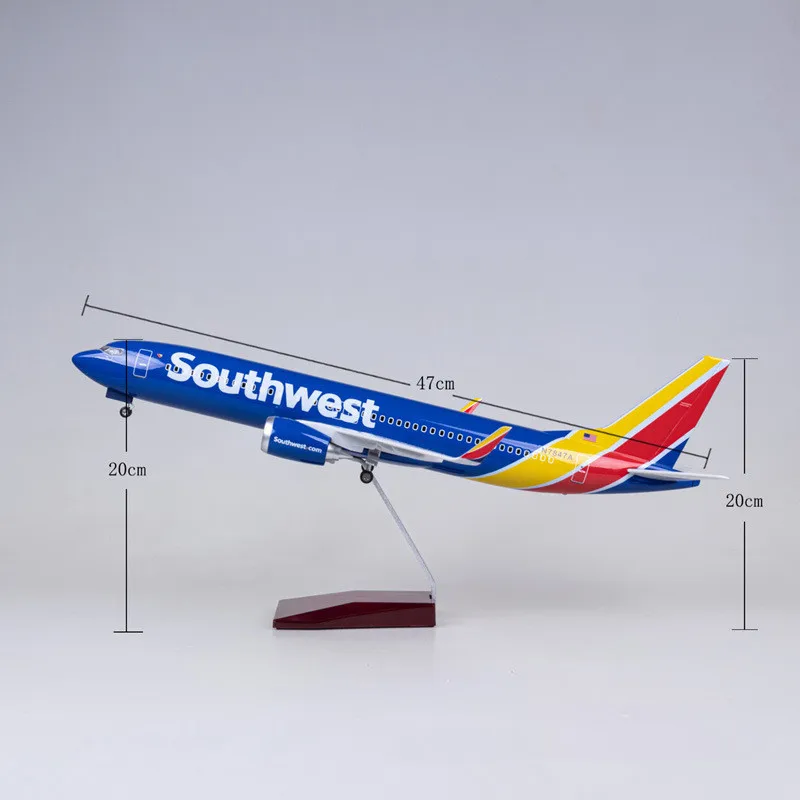 1:85 Scale 47CM Diecast Model American Southwest Airlines Boeing 737 Resin Airplane Airbus With Light And Wheels Toy Collection