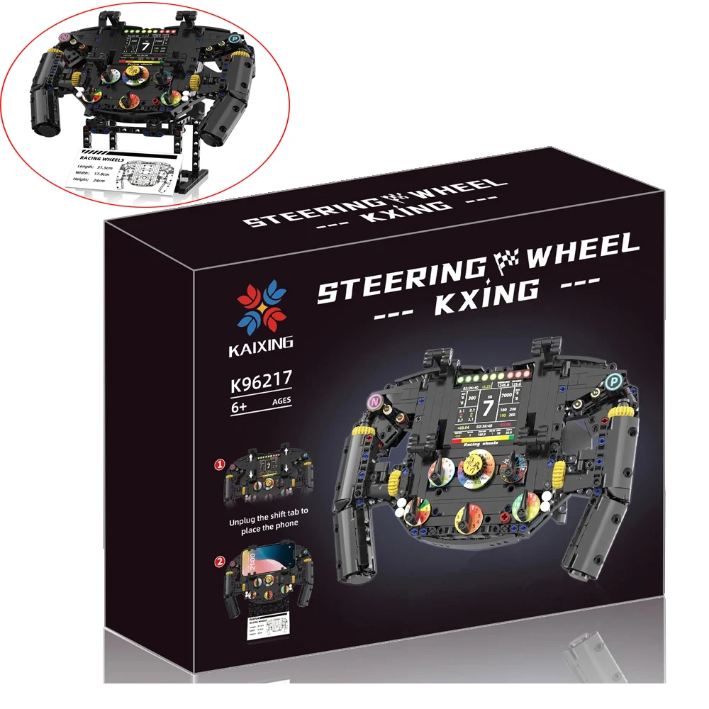 

K96217 креативные строительные блоки на руле, имитация гоночных колес, модель, держатель для мобильного телефона, детская сборная игрушка, подарок на праздник