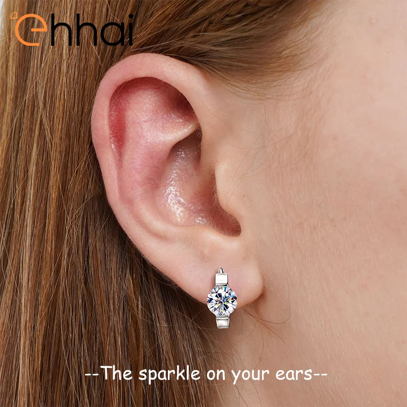 Ehhai GRA Certified 6.5mm Round Cut Moissanite Solitaire Chunky Hoop Earrings for Women S925 Sterling Silver Jewelry Pendientes
