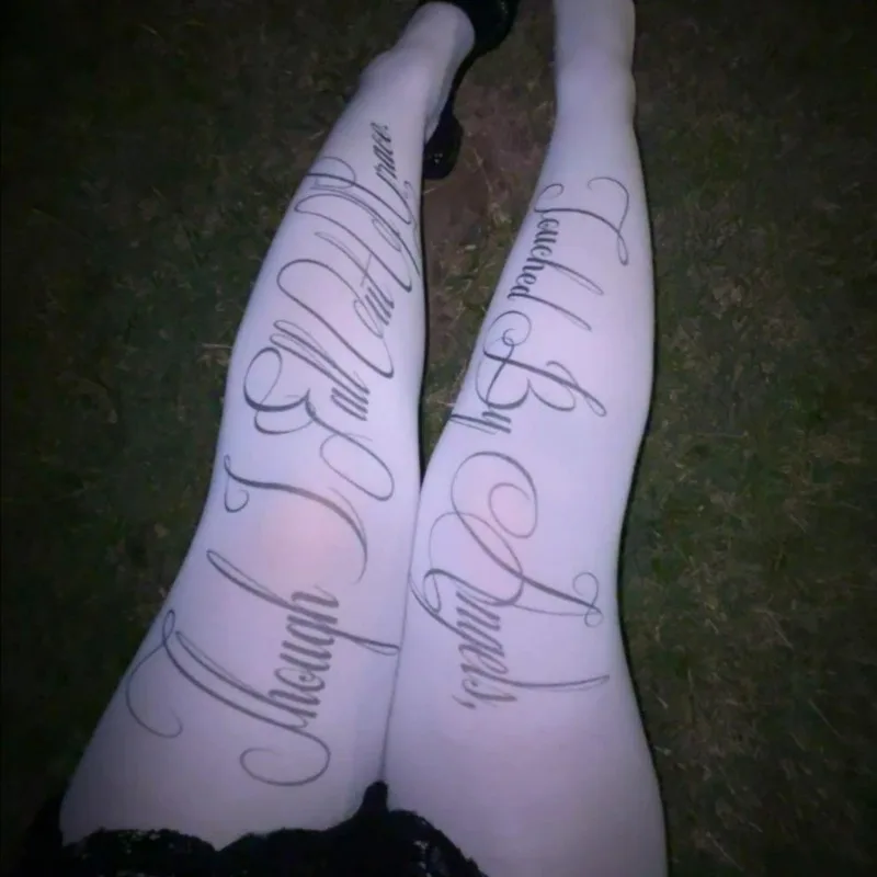 

2000s Classic Y2K Cute Letter Printed Jumpsuits for Women Japanese Sweet Kawaii Slim Sockings Lolita Thigh High Socks Emo Gilrs