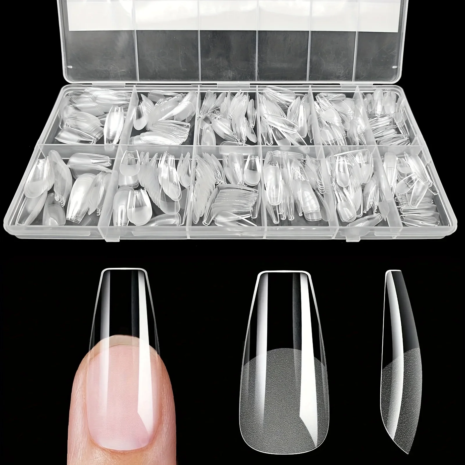 600pcs Luxury False Nail Tips | Soft Gel Fingertip Semi-Matte Capsules Almond French Coffin Stiletto Oval Square