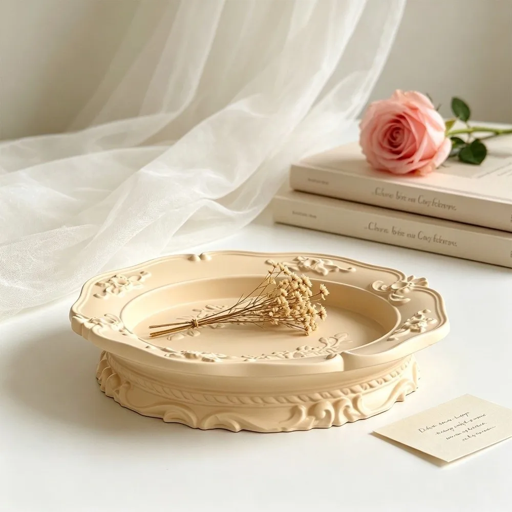 Rose Embossed Jewelry Storage Tray Embossed Pattern Creative Shape Storage Bowl White Gypsum Silicone Mold Jewelry Organizer