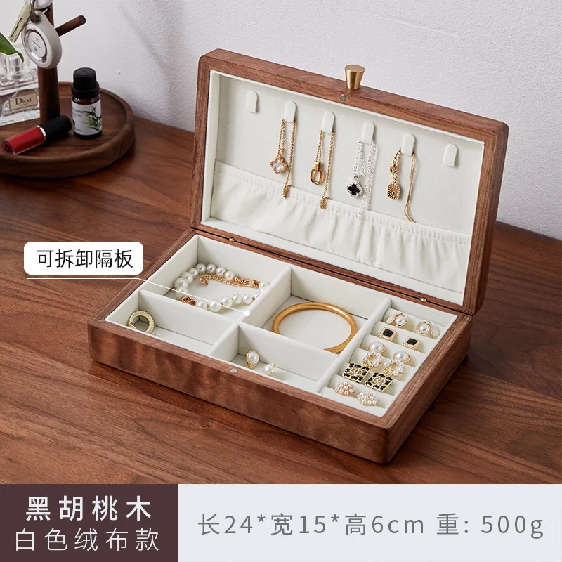 Walnut Wood Jewelry Storage Box Luxury Large Capacity Dustproof Organizer for Jewelry Necklace Earring Jewellery Storage Box