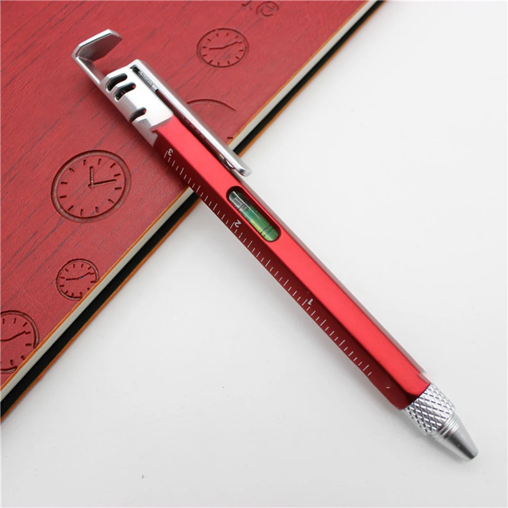 Utility-Focused 6-in-1 Pen with Integrated For Spirit Level Mobile Phone Support Screwdriver Head and Replaceable Ballpoint Tip