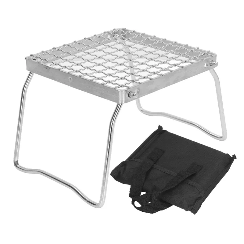 Camp Grill Grate With Foldable Legs 304 Stainless Steel Portable Grid Ultralight Campfire Stand For Hiking Picnic