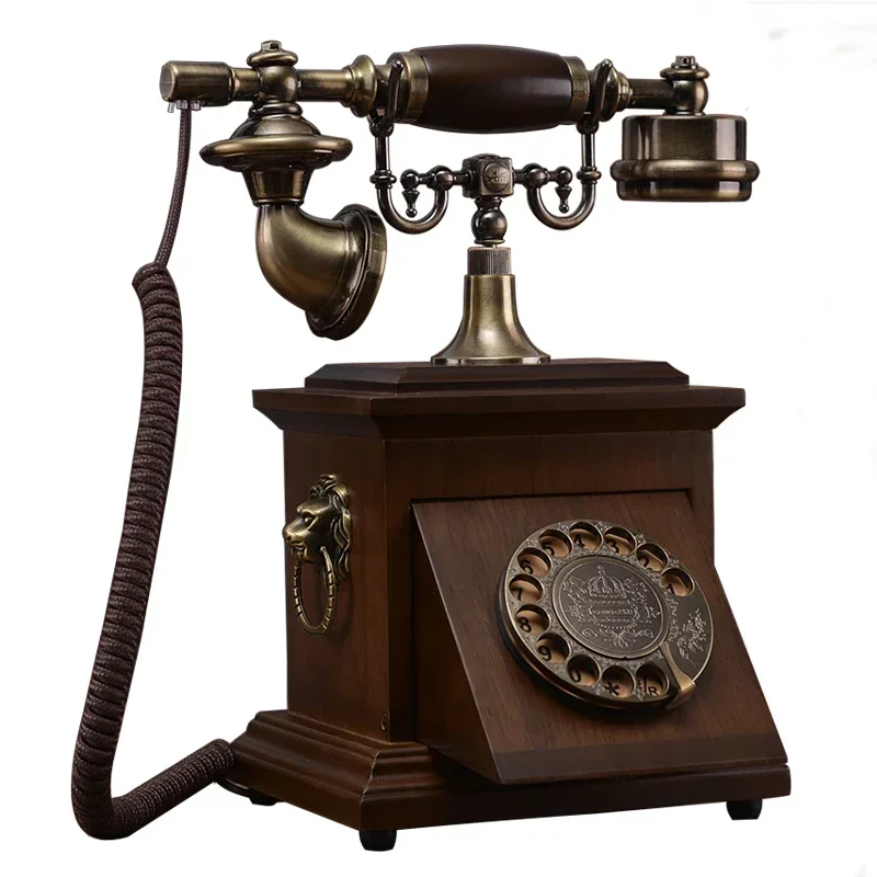 

Old-Fashioned Republic of China Solid Wood Rotating Telephone Retro Dial Telephone Chinese Antique Home Landline