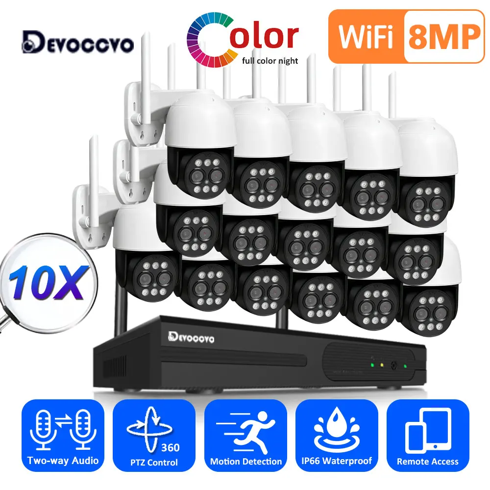 

16CH 4K PTZ Wifi IP Security Camera System 10X Zoom Outdoor Wireless NVR Kit Color Night Vision CCTV Surveillance Camera Kit 8CH