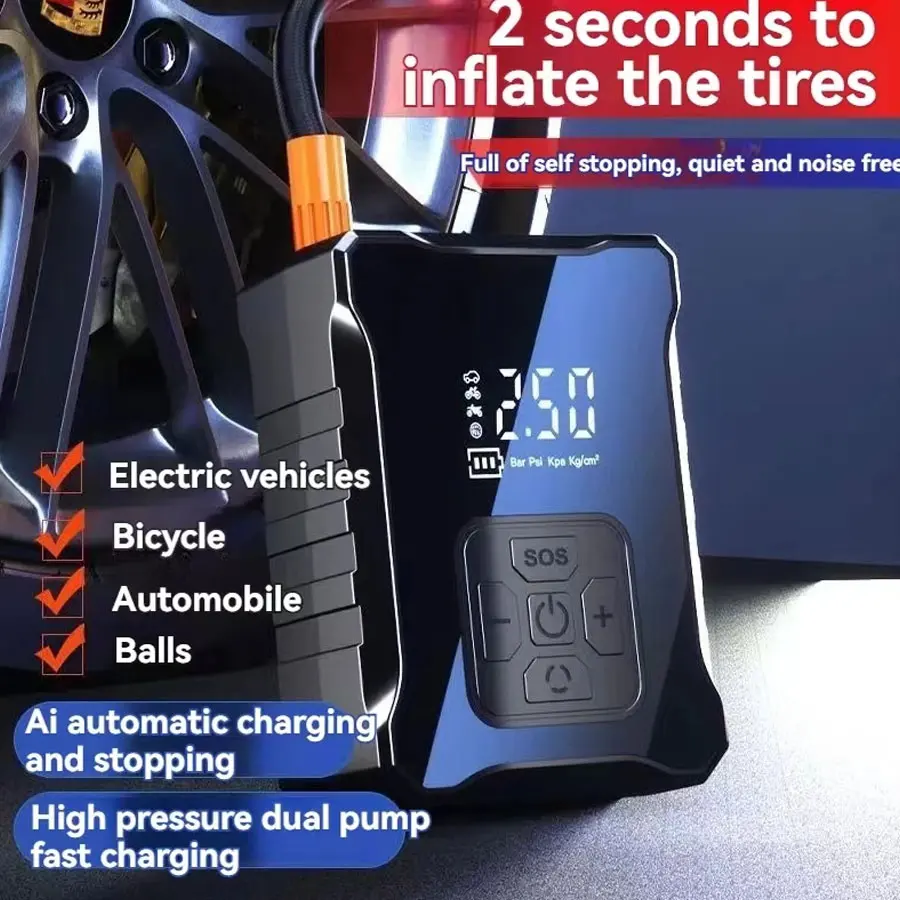 

Автомобильный насос для накачивания, портативный автомобильный воздушный насос, мощный электрический воздушный насос для шин, многофункциональный воздушный насос