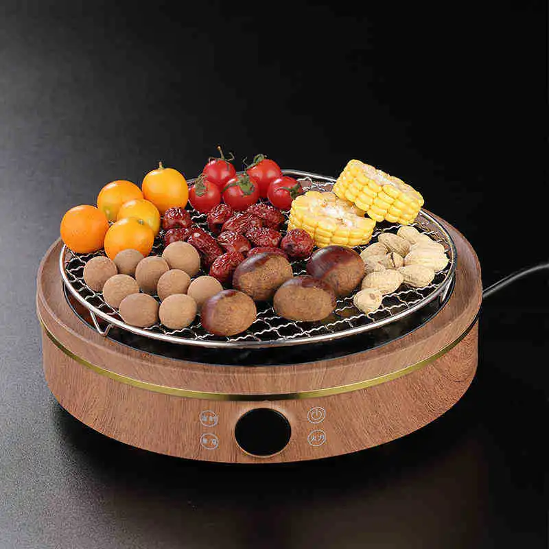 

2200W Round Wood Grain Electric Ceramic Tea Stove, Smokeless Tea Roaster with Grill Mesh for Household Tea Making