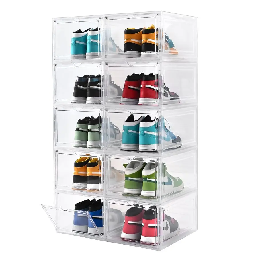 

Large Shoe Boxes Clear Plastic StackableDrop Front Shoe Box with Clear Door, Shoe Containers For Sneaker Display,Fit up to US S