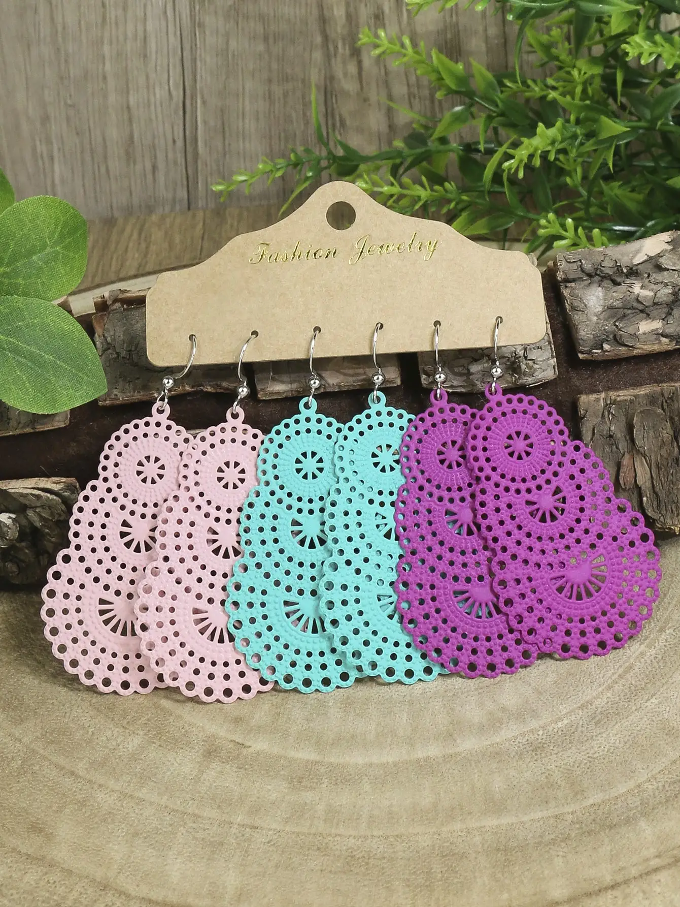 3 Pairs الملونة هندسية الجوف إسقاط أقراط للنساء عطلة البوهيمي المجوهرات التي يرجع تاريخها هدية