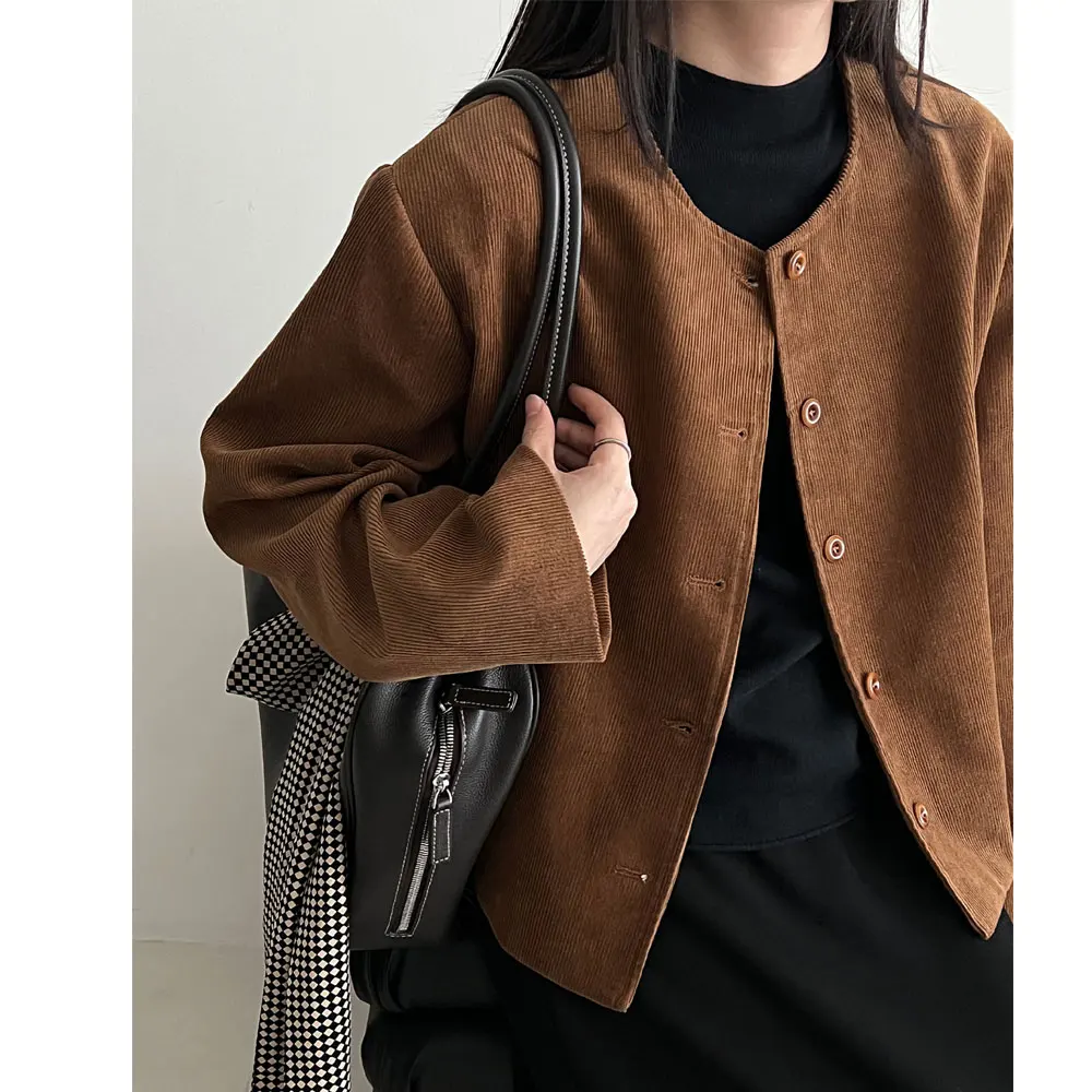 100% cotone autunno donna giacca in pelle scamosciata cappotto moda O-Collo classico cappotto di colore marrone giacca Femme Casaco Abrigo streetwear