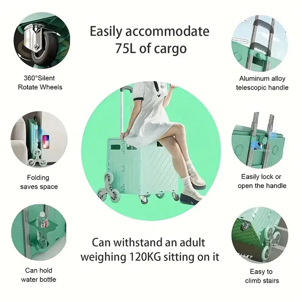 Factory Direct 2026 Foldable Shopping Sart with Cover, Portable Multifunctional Grocery Cart for Vegetables, Outdoor Camping, an