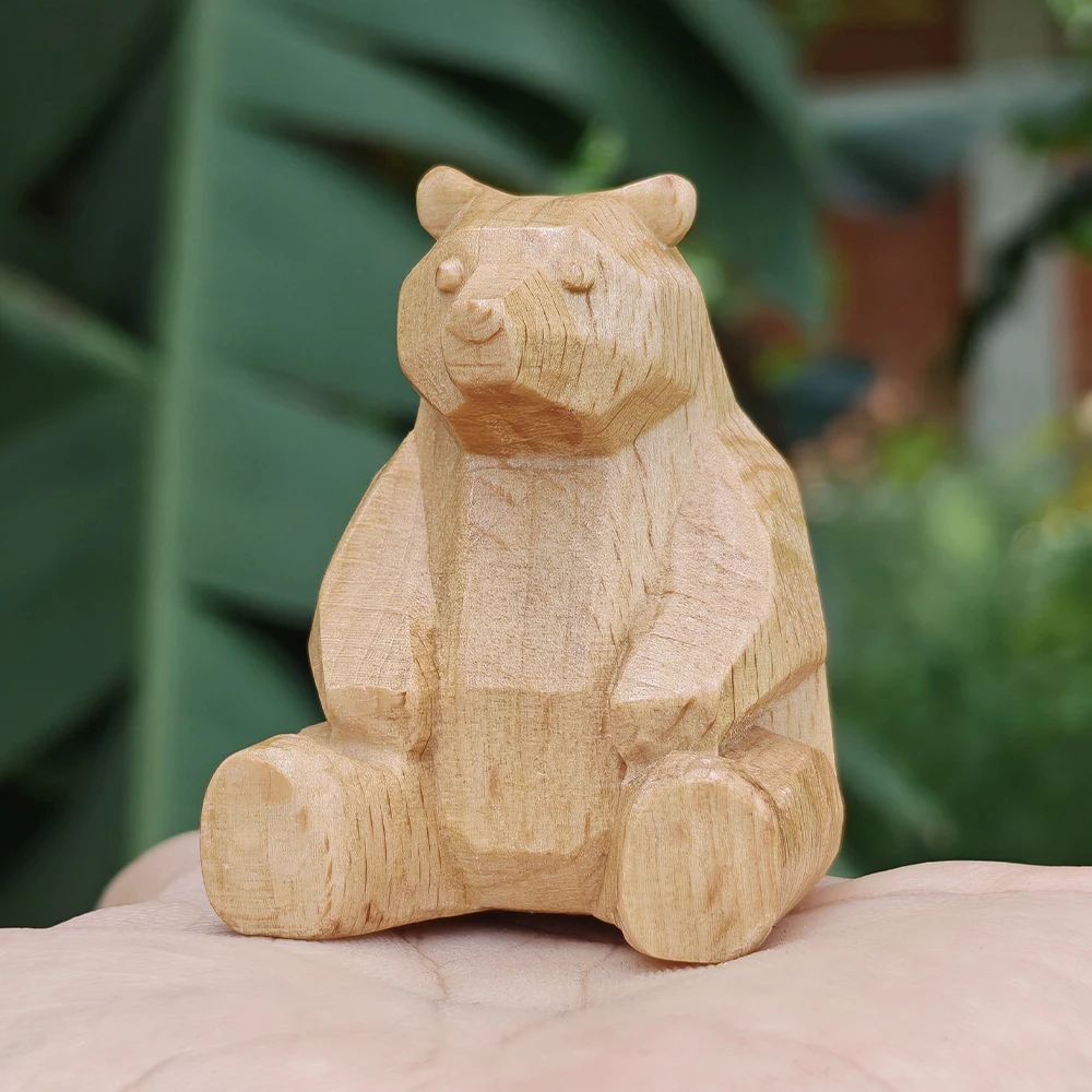 1.8 Inch Hand-Carved Wooden Bear Figurine Ornament, Geometric Style, Animal Theme. Suitable for birthday gifts, Christmas decorations, men's gifts, desktop decorations, centerpiece decorations, Halloween decorations, back-to-school gifts, office decor