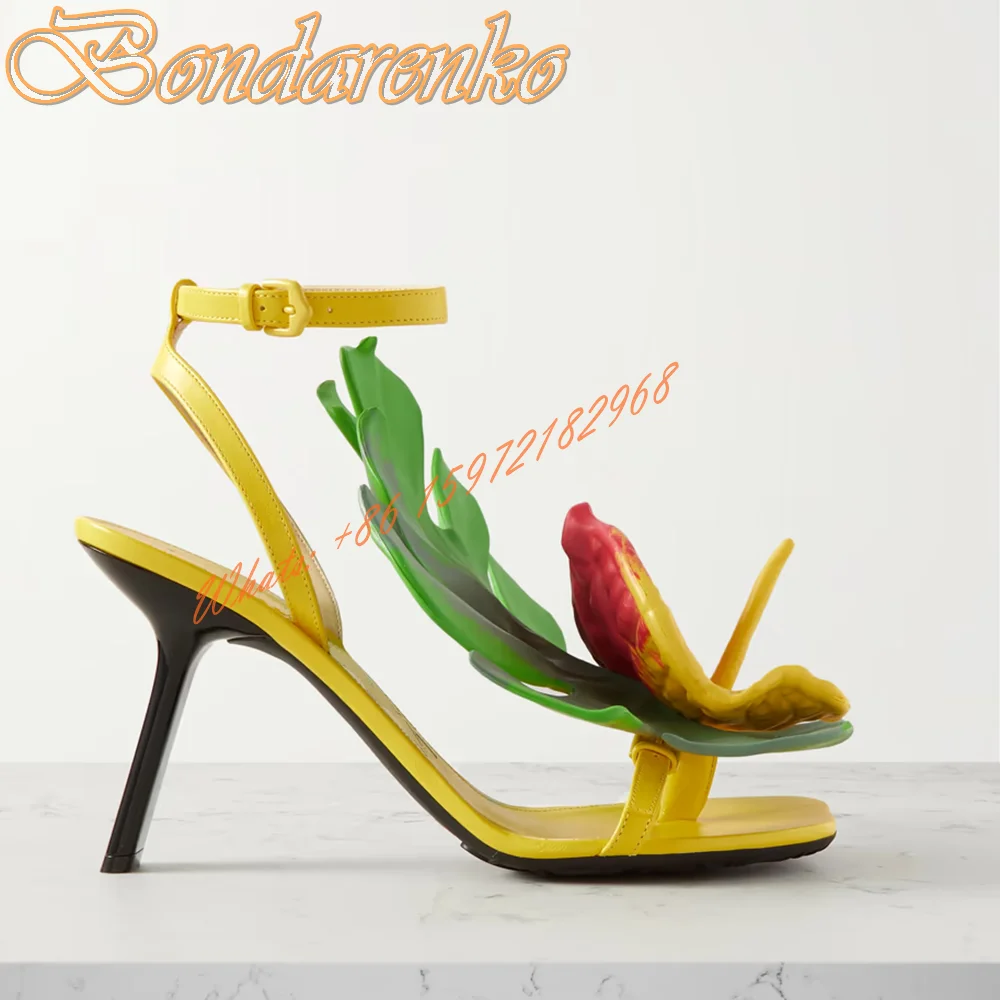 Sexy Leaf Folwer Sandals Women New Shoes Open Toe Buckles Straps Strange Style Heels Designer Party Summer Shoes Runway Fashion