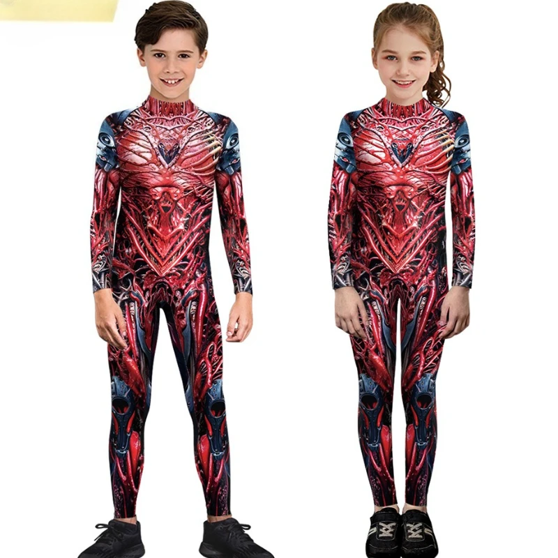 

Halloween Cosplay Costume Boy Girls Skeleton Print Jumpsuits Scarier Party Bodysuit Cyberpunk Muscle Monster Armor Outfits