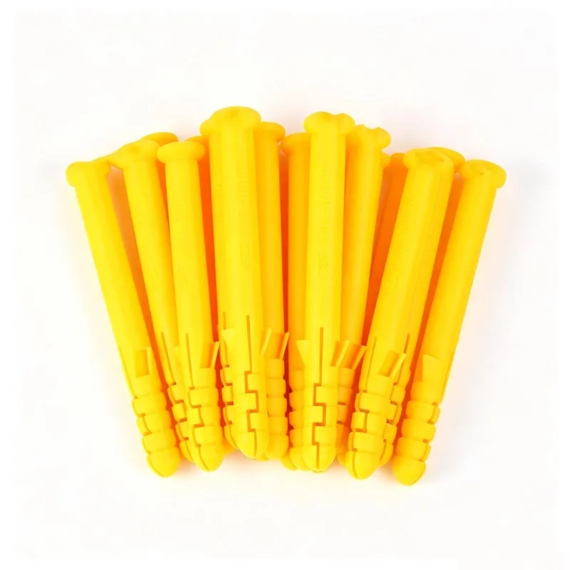 10-50pcs Set Yellow Plastic Expansion Pipe Columns M6 M8 M10 Concrete Wall Plugs Frame Fixing Anchors for Drywall Fixation