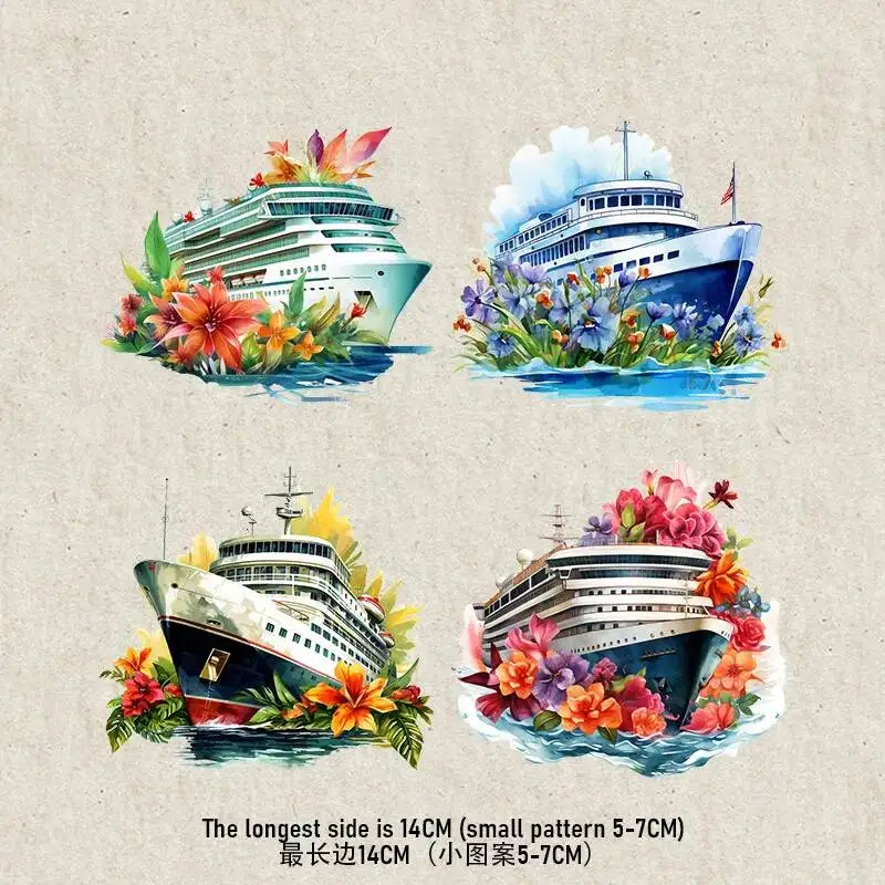 14CM Cartoon yacht peacock Iron Transfer Sticker Diy A-Level Washable Heat Press Printed  Accessories children Clothing Patch