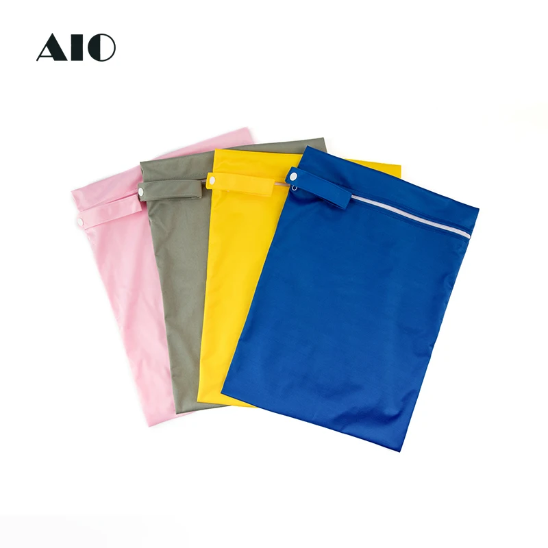 AIO 1Pcs 30*40cm Wet Bags for Baby Diaper Bags Reusable Waterproof Solid Color Wet Dry Diaper Bag Single Pocket Handle Bags