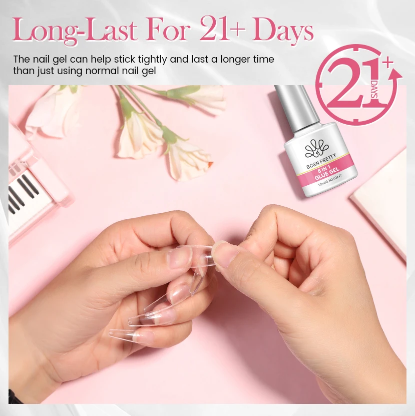 BORN PRETTY 10ml 8-in-1 Nail Glue Gel Transparent Function Gel Soak Off UV LED Semi Permanent Nail Gel Varnish for Nails Tools