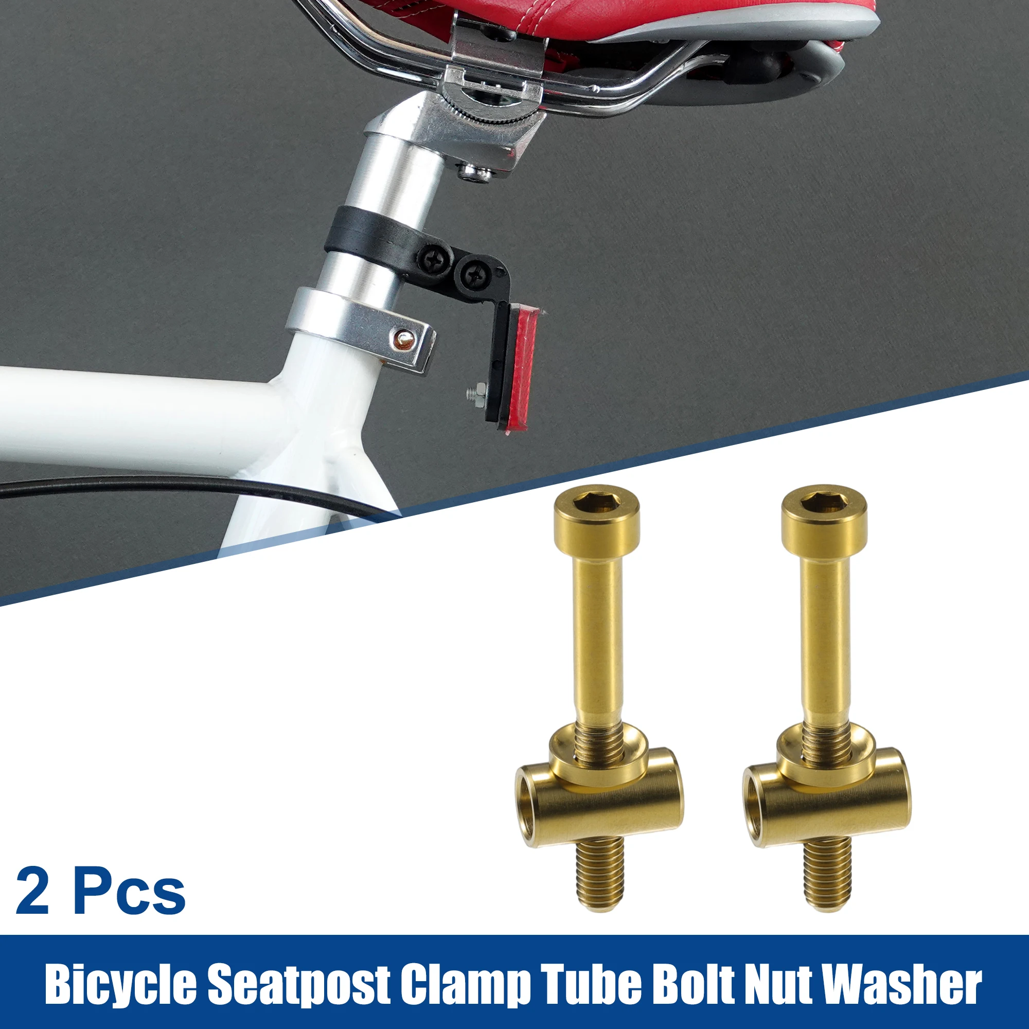 

X Autohaux 2 Set M5x40mm Bike Bicycle Seatpost Clamp Tube Bolt Nut Washer Gold Tone