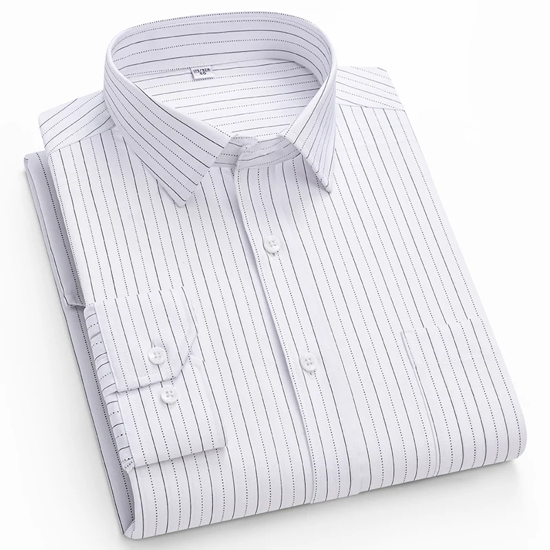 New in shirt elastic thin long sleeve shirts for man slim fit formal plain shirt soft striped anti-wrinkle elegant plaid clothes