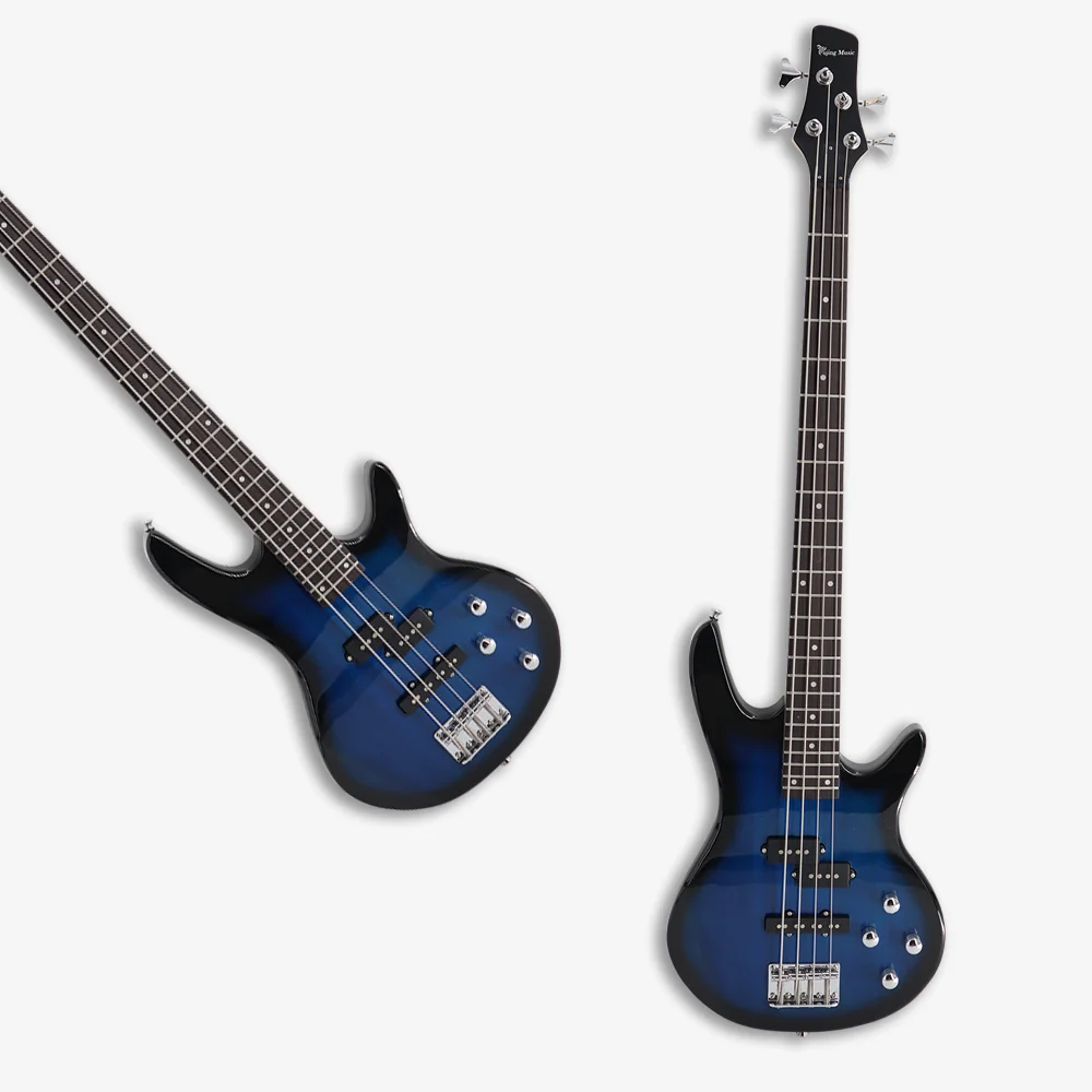 Right Hand Electric Bass Blue 4 String 24 Frets  SSS Pickup 2V2T Alder wood Bass Guitar