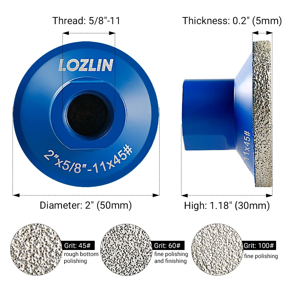LOZLIN 3pcs Diamond Brazed Flat Grinding Head 5/8-11 Suitable For Marble Stone Wood Refinishing Edges for Grinding Polishing