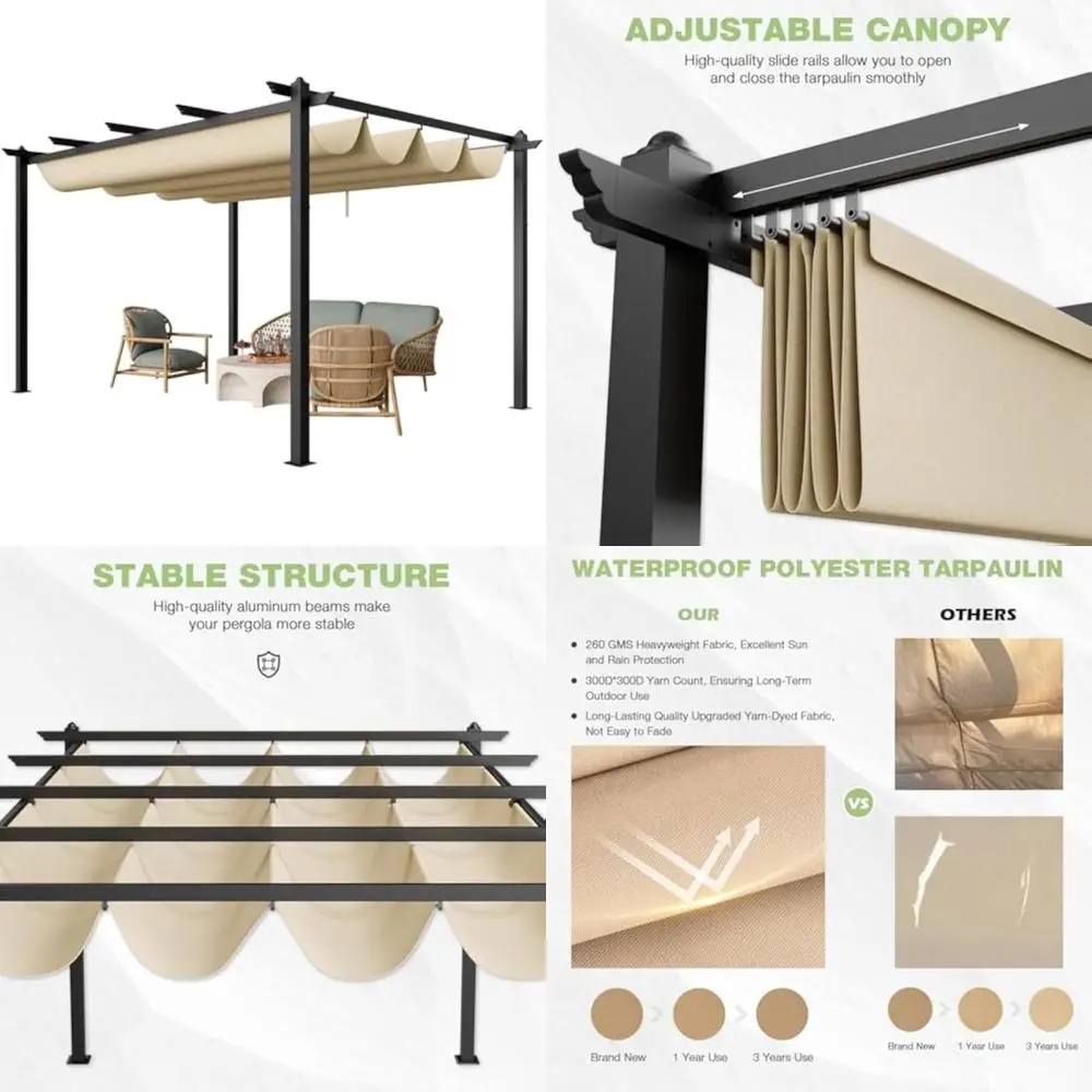 

Adjustable Canopy Outdoor Metal Pergola, 10' x 13' Retractable Pergola for Gardens, Patios, and Backyards with Freestanding Shel