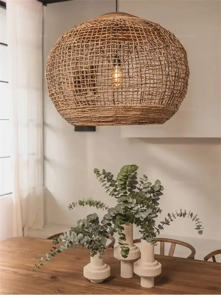 Wabi-sabi Restaurant Handmade Lanterns Pendant Lights Rattan Art Lamps Zen Dining Tea Rooms Southeast Asian Hotel Hanging Lights