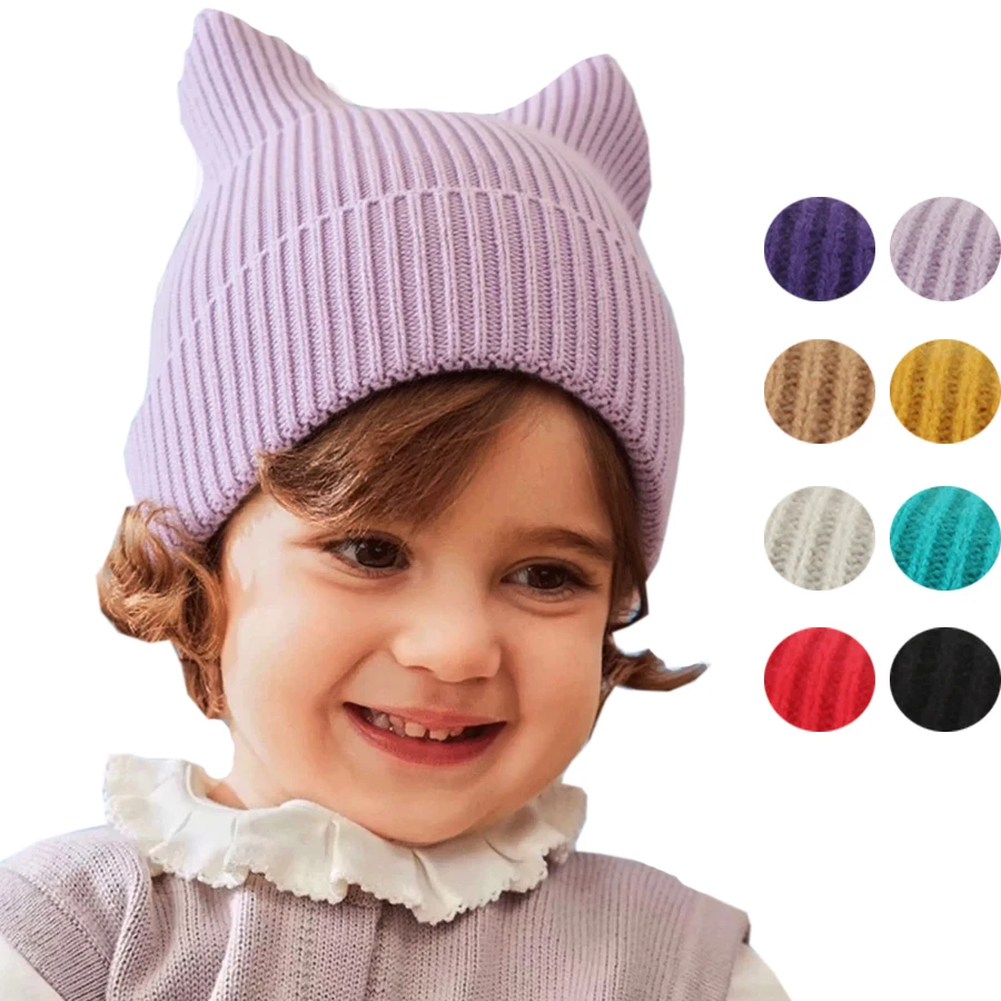 

Baby Cartoon Cat Ears Hats Winter Kids Boys Girls Knitted Beanie Hat Soft Wool Cap Children Warm Cute Cap