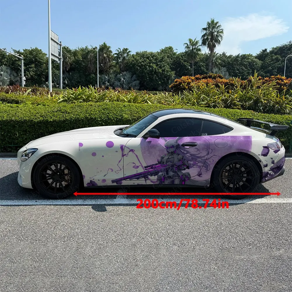 2pcs Moonlight Glow Purple Warrior Girl Car Side Wraps, Self-Adhesive PVC Waterproof & Scratch-Resistant Stickers, Car Accessory