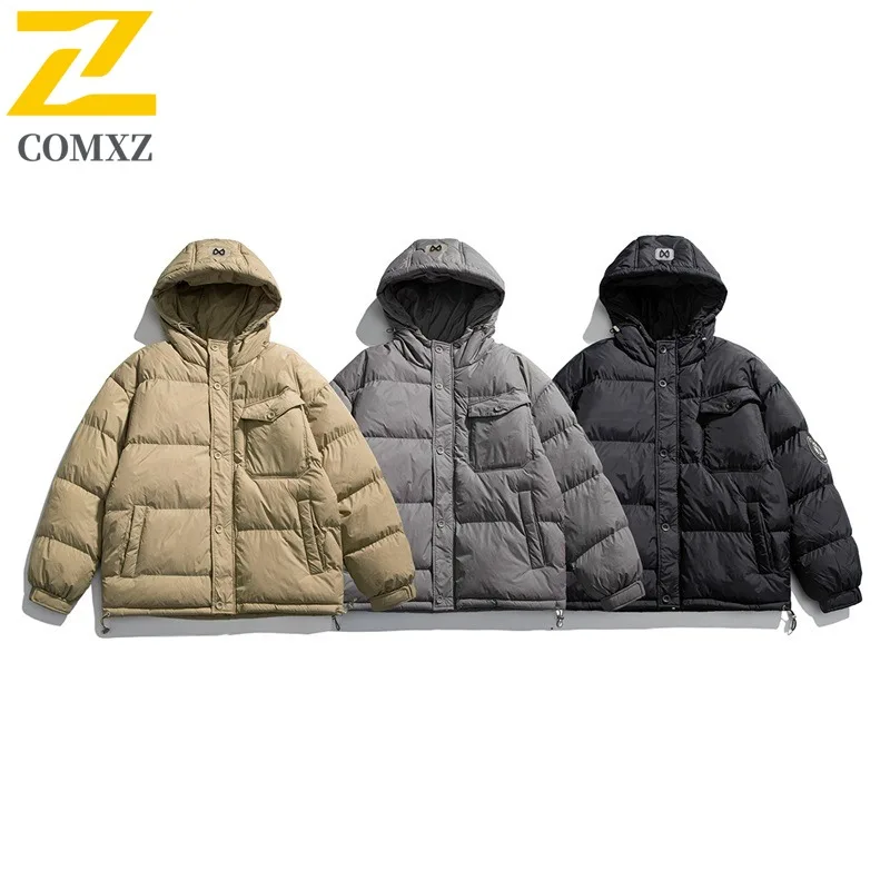 COMXZ Men Bread Jacket Thermal Solid Design Street Snowy Durable Outdoor Activity Padded Jacket Classic Cotton-Padded Jacket