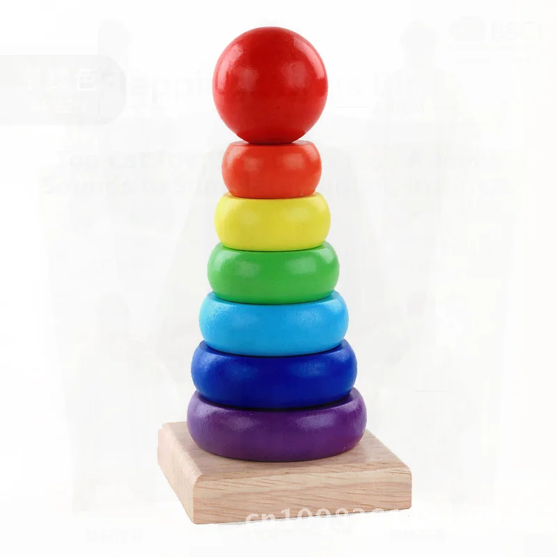 Rainbow Tower Wooden Stacked High Building Blocks for Children Educational Toy for Boys And Girls Colorful Sensory Hand-eye
