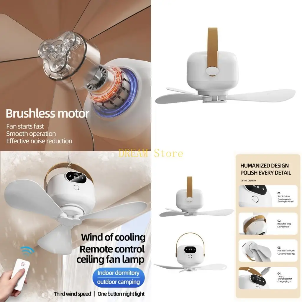 

Потолочный вентилятор с дистанционным управлением с 3-скоростной регулировкой и функцией освещения для кемпинга для уличных палаток или охлаждения в помещении, лучшая продажа