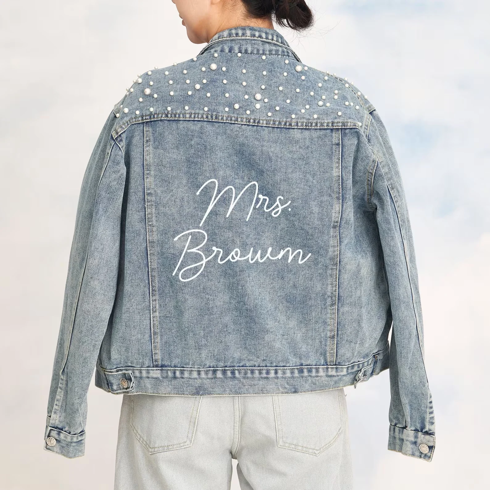 

Wedding Bride Denim Jacket Pearl Customized Personalized Jacket Future Mrs Bridal Shower Gift Honeymoon Gift Bridesmaid Jackets