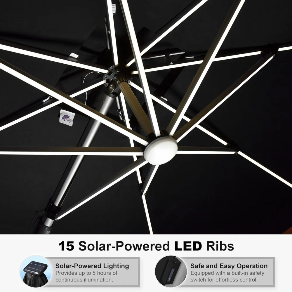 10 أقدام مزدوجة أعلى ديلوكس تعمل بالطاقة الشمسية LED مربع مظلة فناء إزاحة مظلة معلقة في الهواء الطلق مظلة السوق مظلة حديقة #3