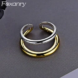 Foxanry Minimalist Silver Color Finger Rings for Women New Fashion Creative Double-layered Geometric Birthday Party Jewelry Gift