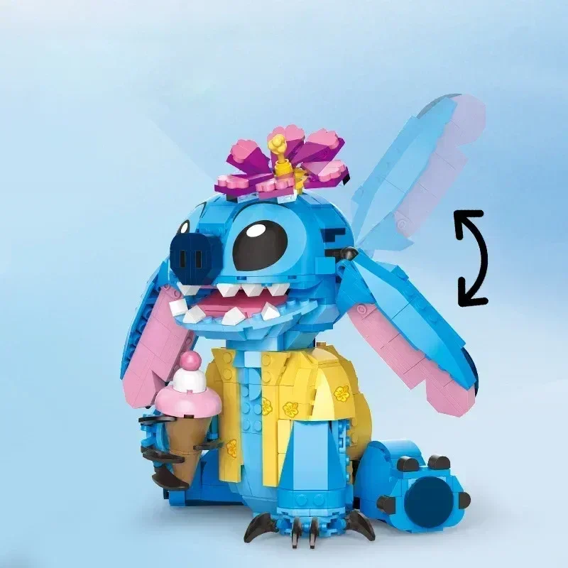 Cartoon Stitch Bausteine Spielzeug mit Beweglichen Ohren Pädagogisches DIY-Montage-Spielzeug für Kinder