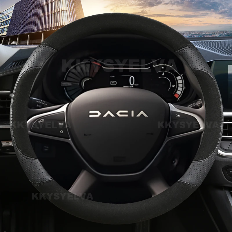 Suede Cow Leather Car Steering Wheel Cover For Dacia Logan Sandero Duster Lodgy Jogger Dokker Spring 2017-2024 Auto Accessories